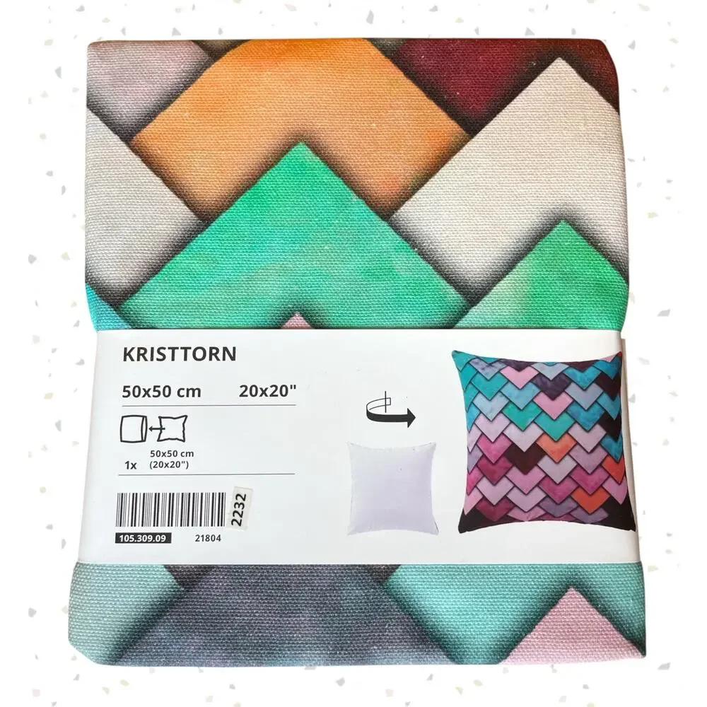 IKEA Throw Pillow Cover Square Kristtorn Geometric Chevron Blue Teal Pink NEW